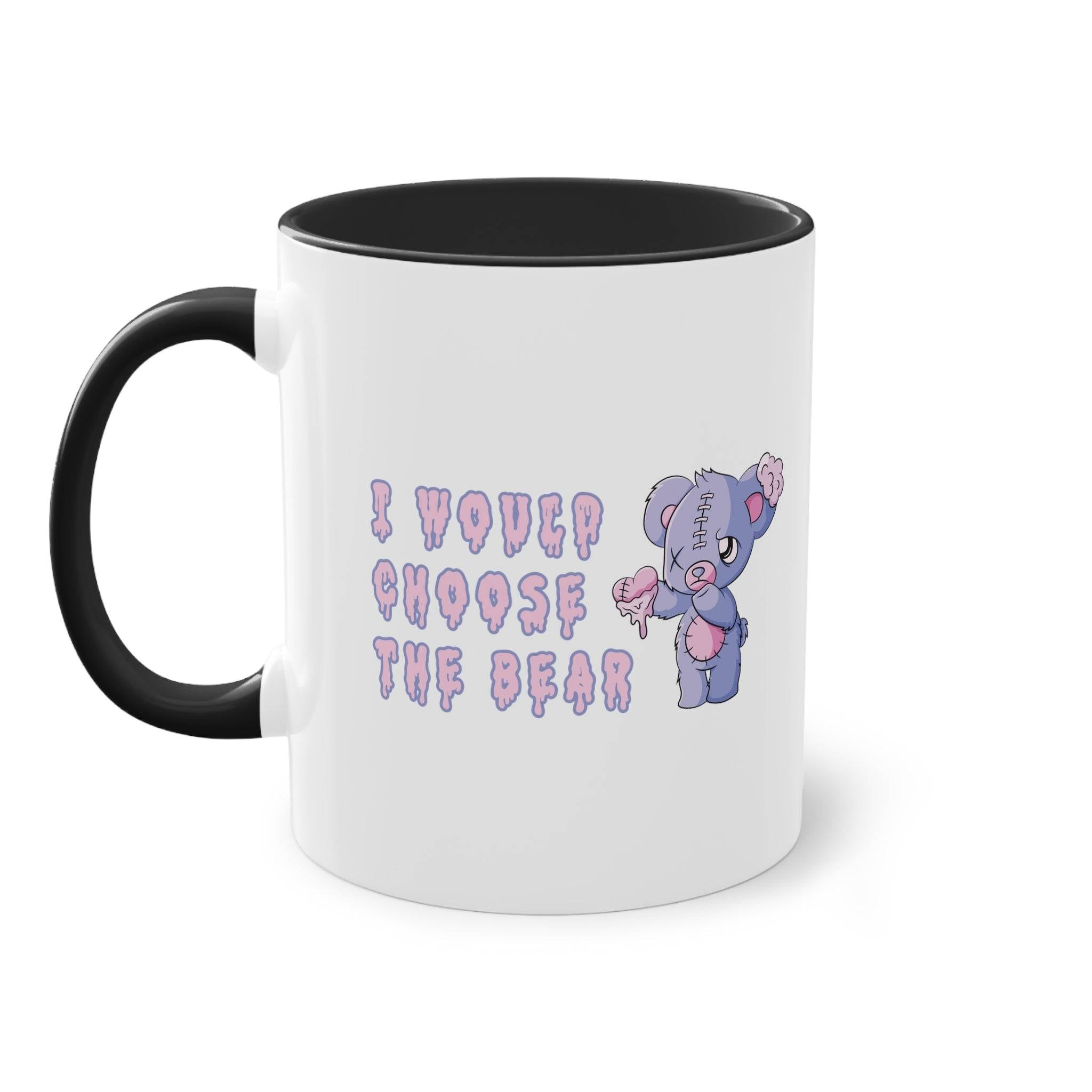I choose the bear Tasse. Die Tasse zur Debatte. Mann oder Bär im Wald ist hier die Frage. Frauen nehmen den Bären. Feministische Tasse zum aktuellen Thema