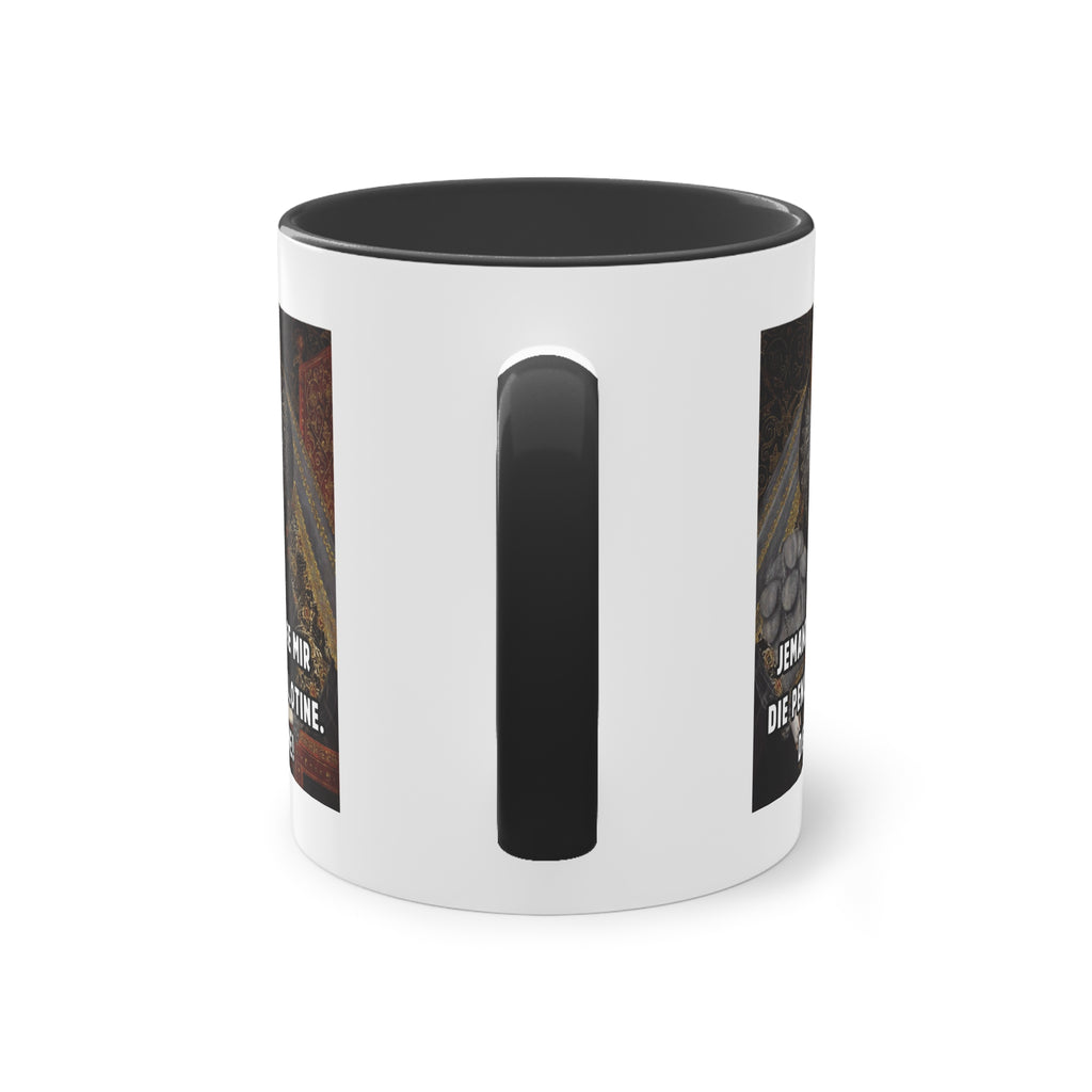 Jemand bringe mir die Penis-Guillotine - DIE KLEINE! | Lustige Meme-Tasse mit historischem Touch