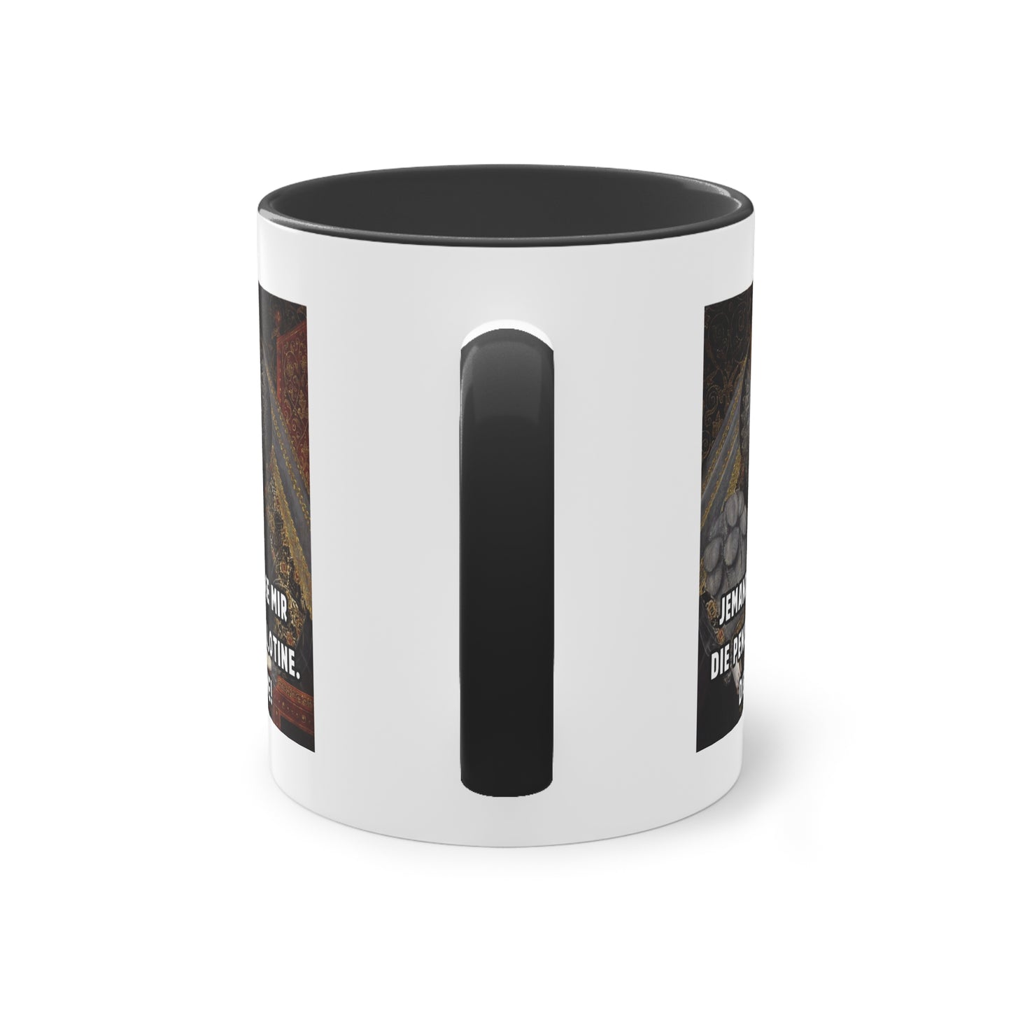 Jemand bringe mir die Penis-Guillotine - DIE KLEINE! | Lustige Meme-Tasse mit historischem Touch
