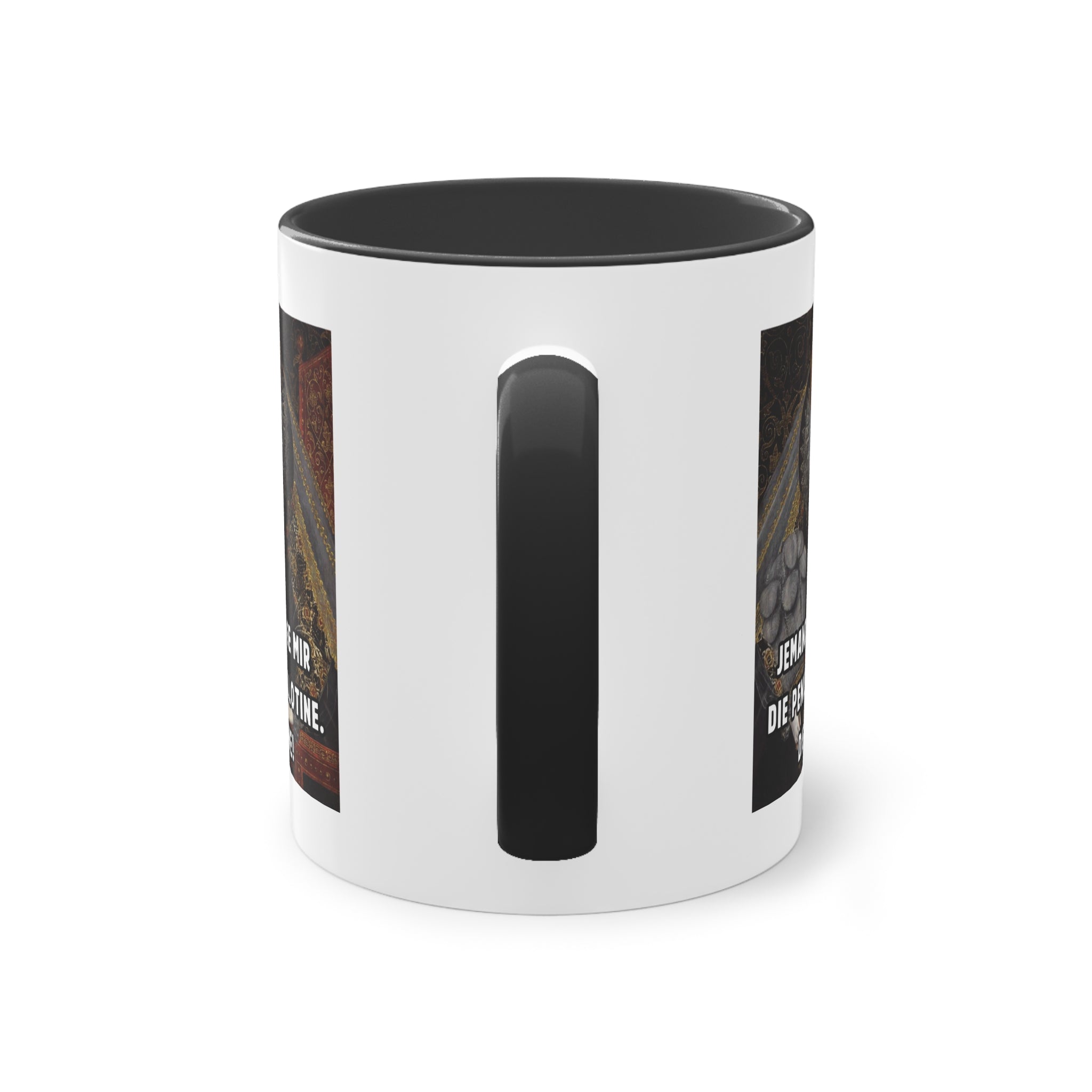 Jemand bringe mir die Penis-Guillotine - DIE KLEINE! | Lustige Meme-Tasse mit historischem Touch