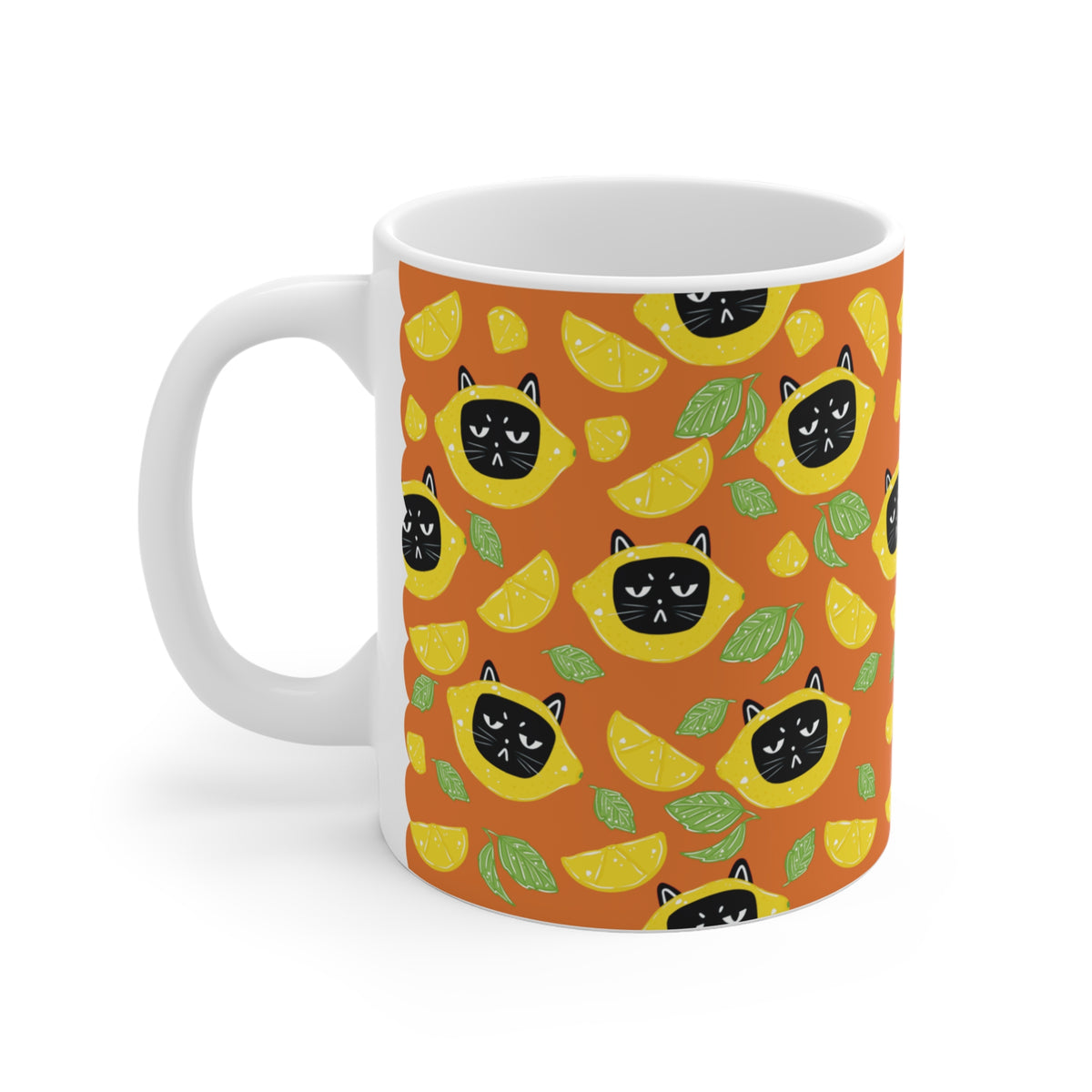 Orange Tasse mit Zitrusfrüchten - Lustiges Sommerdesign mit Kater Leopold