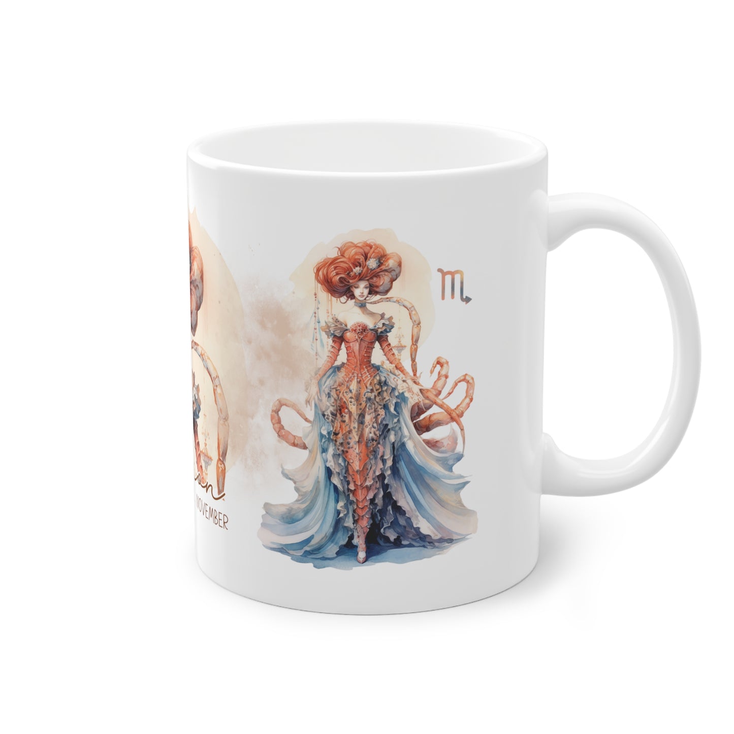 Unsere wunderschöne Motivtasse Skorpion, das perfekte Geschenk für alle im Sternzeichen Skorpion. Mit fantasievollem All-Over Print, ist sie ein Hingucker.