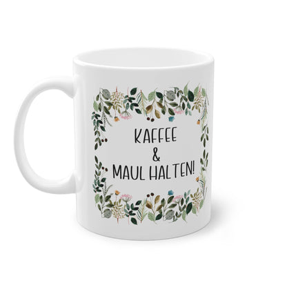 a coffee mug with the words kaffee and mauli halen on it
