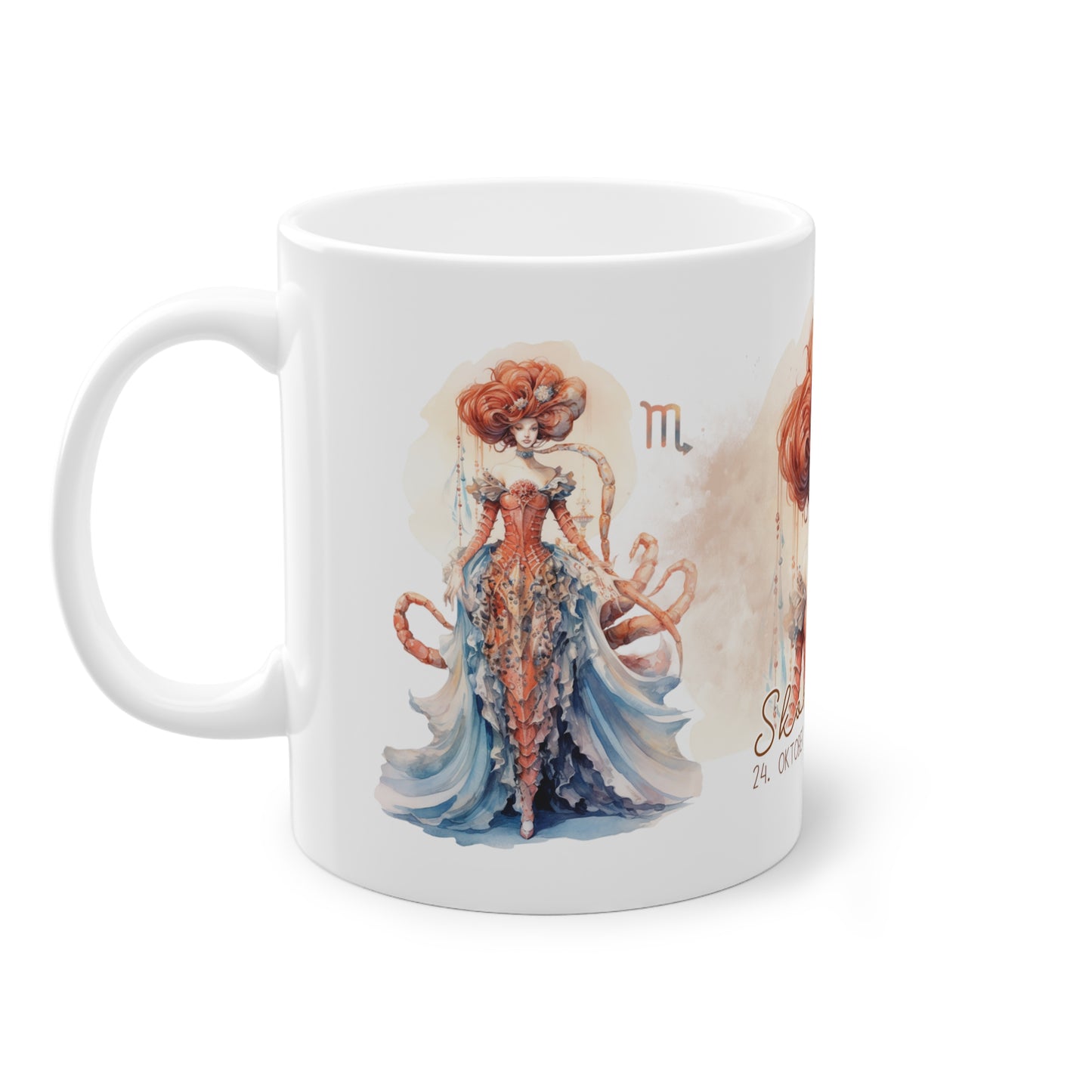 Unsere wunderschöne Motivtasse Skorpion, das perfekte Geschenk für alle im Sternzeichen Skorpion. Mit fantasievollem All-Over Print, ist sie ein Hingucker.
