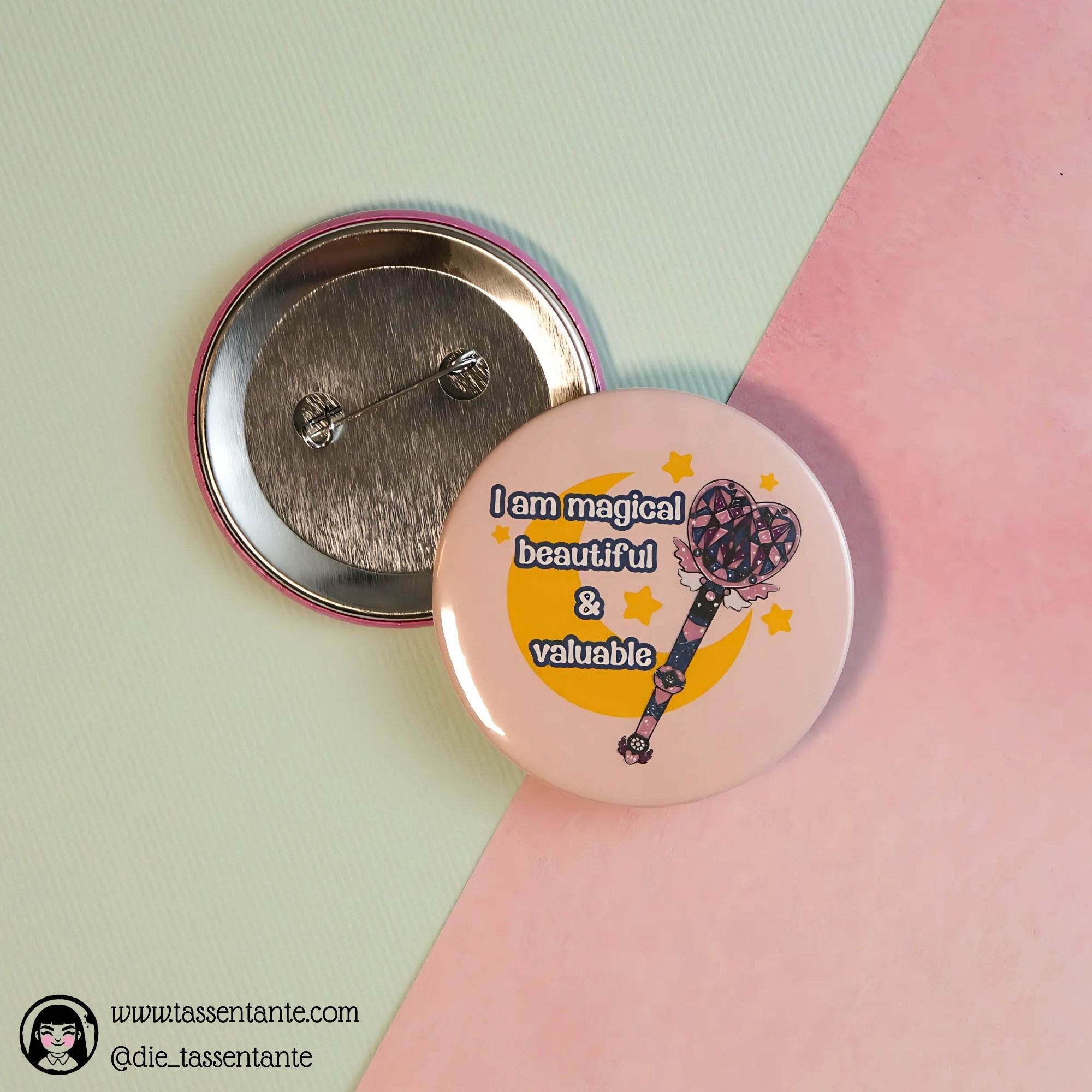 Genderfluid Pride Button - 59mm - 90s Magical Anime Wand - Moon