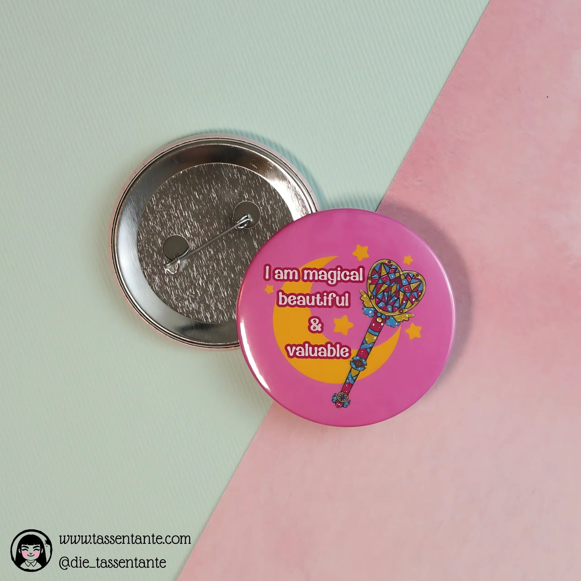 Pansexual Pride Button - 59mm - 90s Magical Anime Wand - Moon