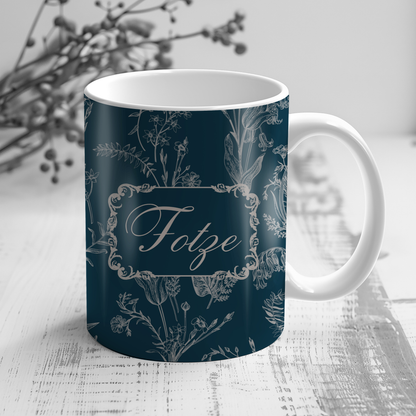Lustige Fotze Tasse mit Vintage Blumenmuster