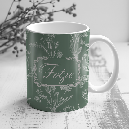 Lustige Fotze Tasse mit Vintage Blumenmuster - Salbei