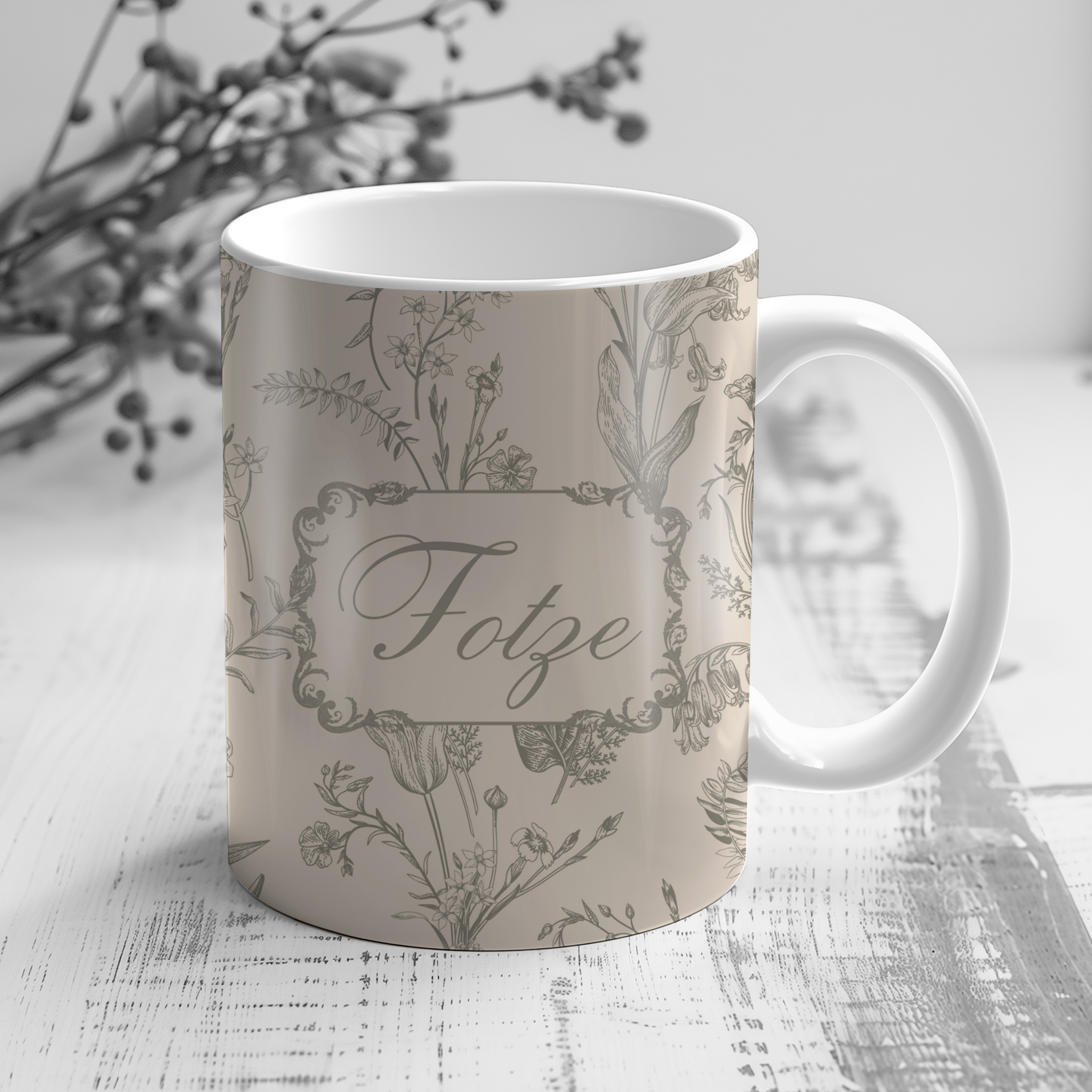 Lustige Fotze Tasse mit Vintage Blumenmuster - milk