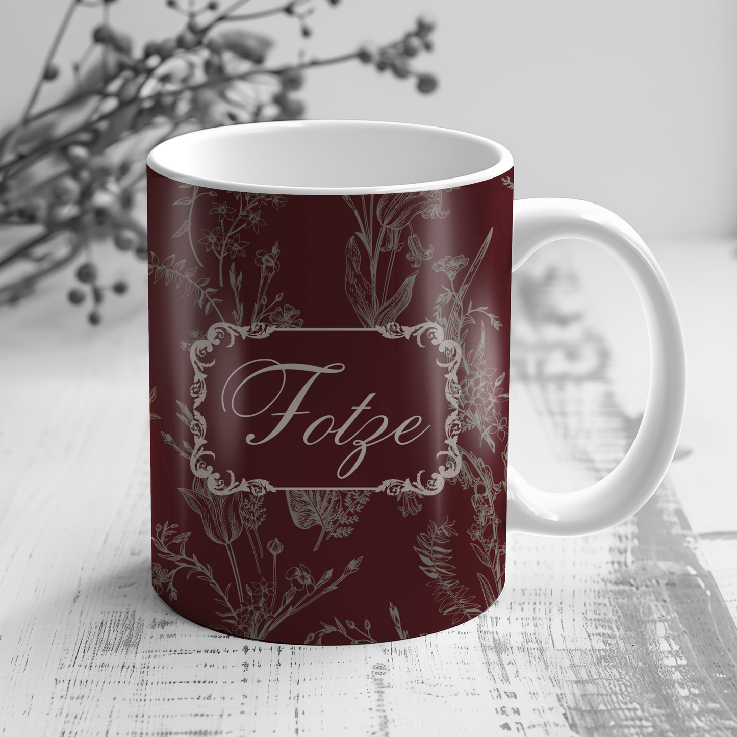 Lustige Fotze Tasse mit Vintage Blumenmuster - wine