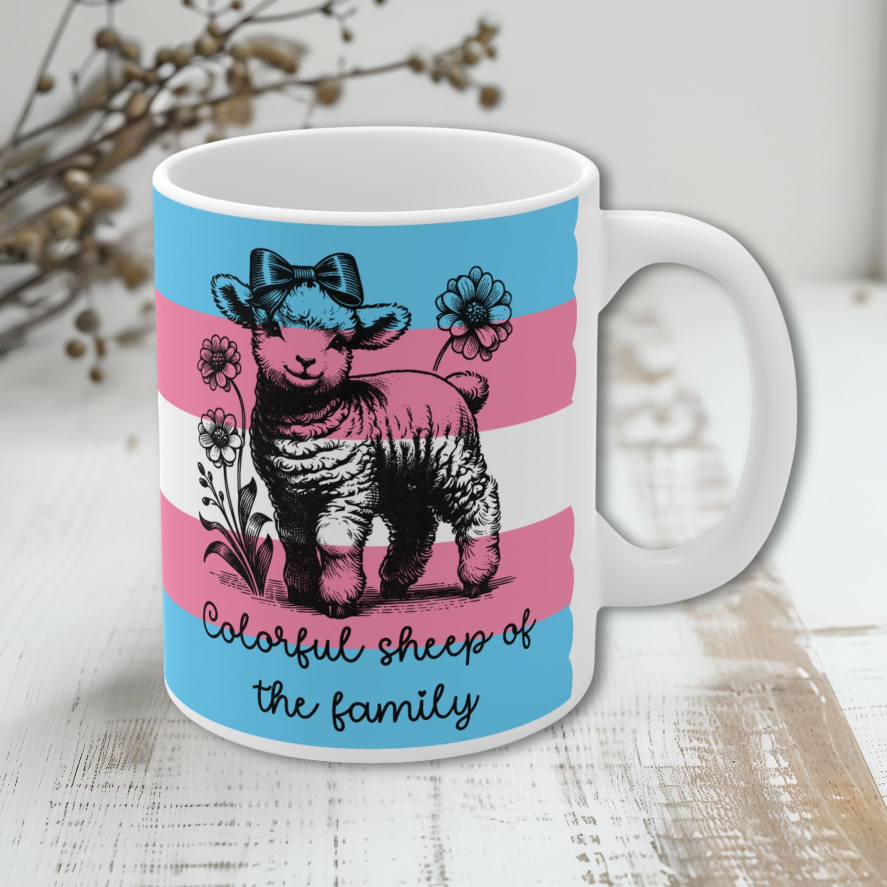Trans Pride Tasse „Colorful Sheep of the Family“ – Trans Pride Geschenk mit Schaf-Motiv