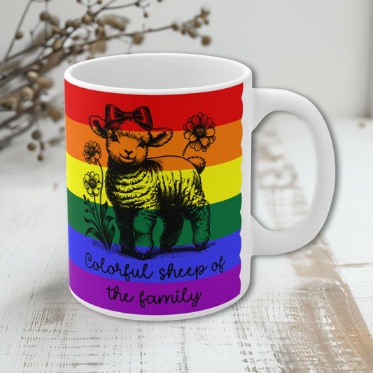 Pride Tasse „Colorful Sheep of the Family“ – Trans Pride Geschenk mit Schaf-Motiv