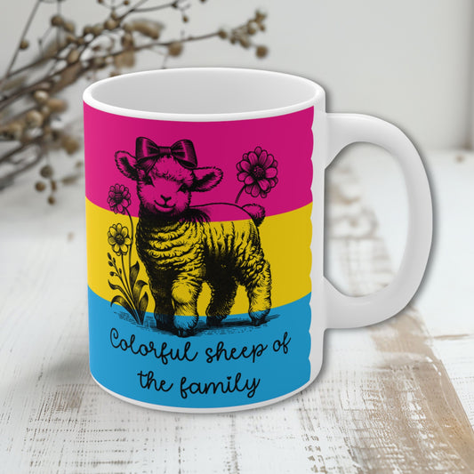 Pride Tasse „Colorful Sheep of the Family“ – Pansexuell Pride Geschenk mit Schaf-Motiv