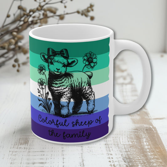Pride Tasse „Colorful Sheep of the Family“ – Gay Pride Geschenk mit Schaf-Motiv
