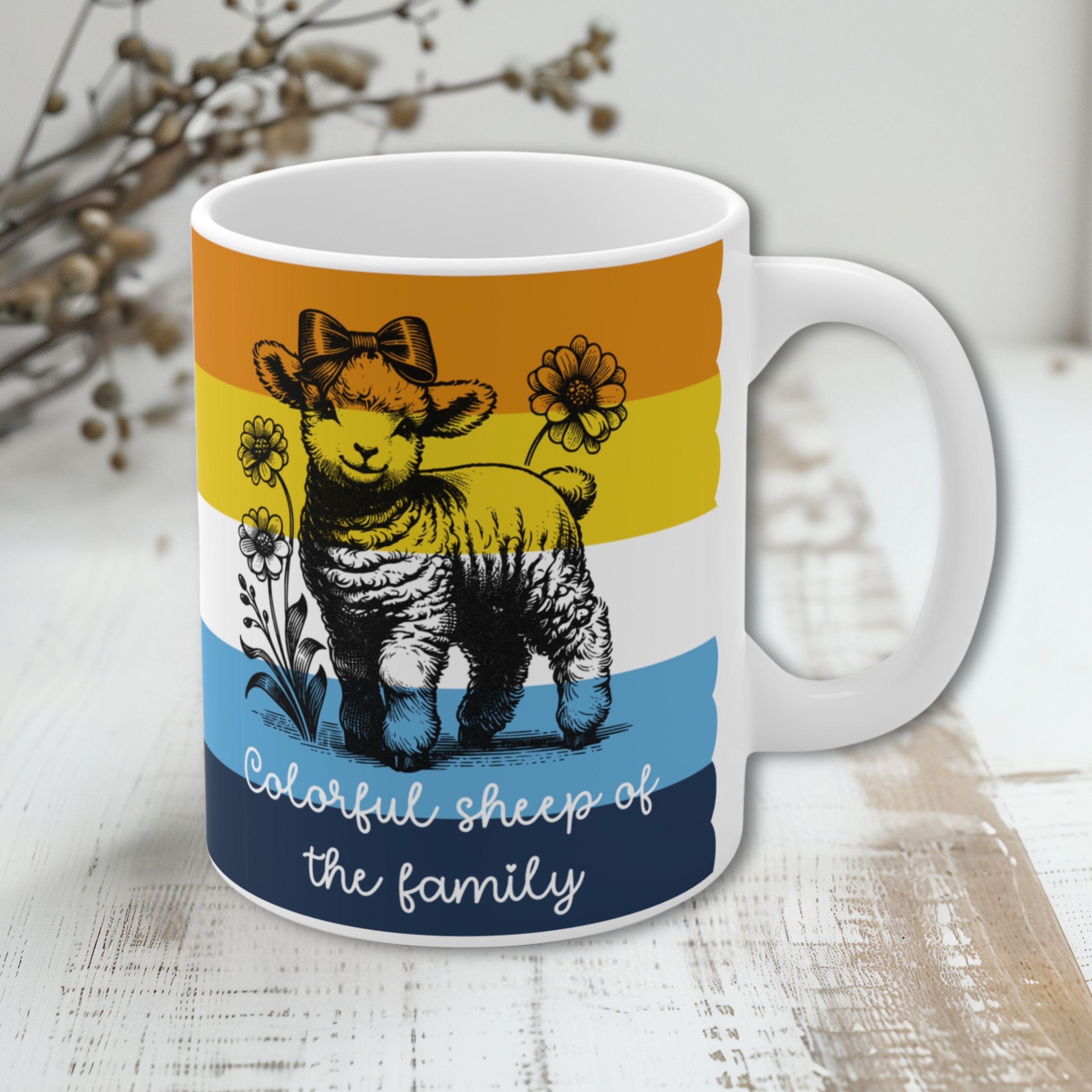 Pride Tasse „Colorful Sheep of the Family“ – Aromantic Asexual Pride Geschenk mit Schaf-Motiv
