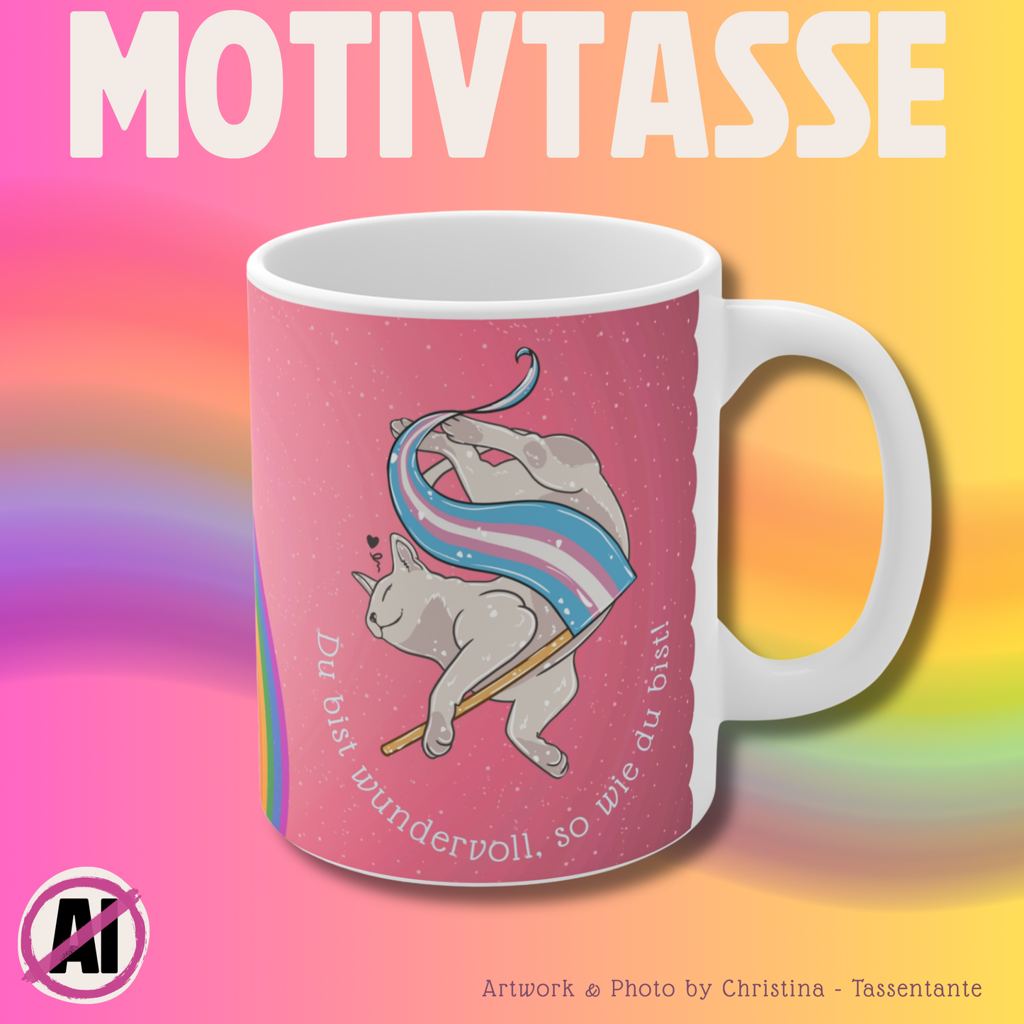 LGBTQ Trans Pride Tasse mit niedlichem Katzenmotiv - Geschenk Coming Out, Geburtstag, Jahrestag