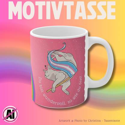 LGBTQ Trans Pride Tasse mit niedlichem Katzenmotiv - Geschenk Coming Out, Geburtstag, Jahrestag