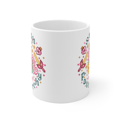 Tasse Sticken -  Feministische Kreuzstich Optik Motivtasse - Geschenk für Sticker*innen- Smash the Patriarchy