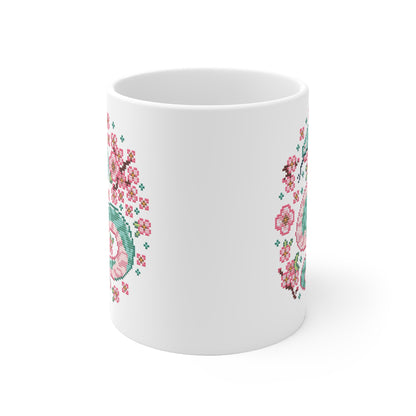 Motivtasse -  Niedliche Kawaii Kreuzstich Optik Tasse - Sakura Snake