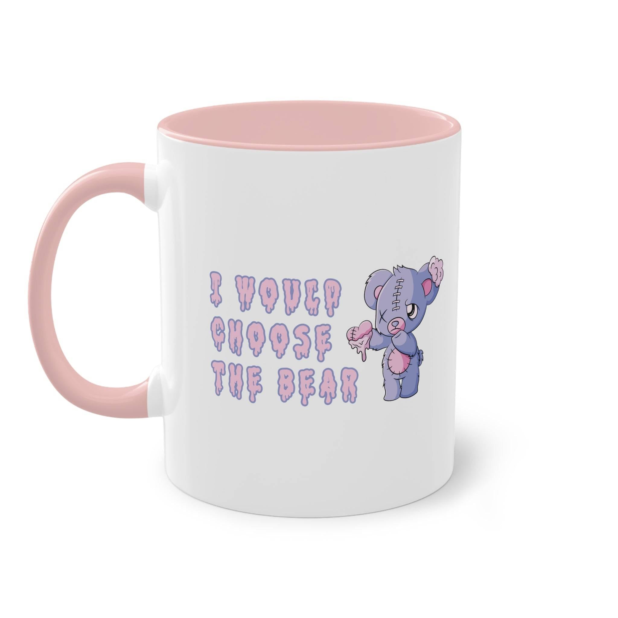 I choose the bear Tasse. Die Tasse zur Debatte. Mann oder Bär im Wald ist hier die Frage. Frauen nehmen den Bären. Feministische Tasse zum aktuellen Thema