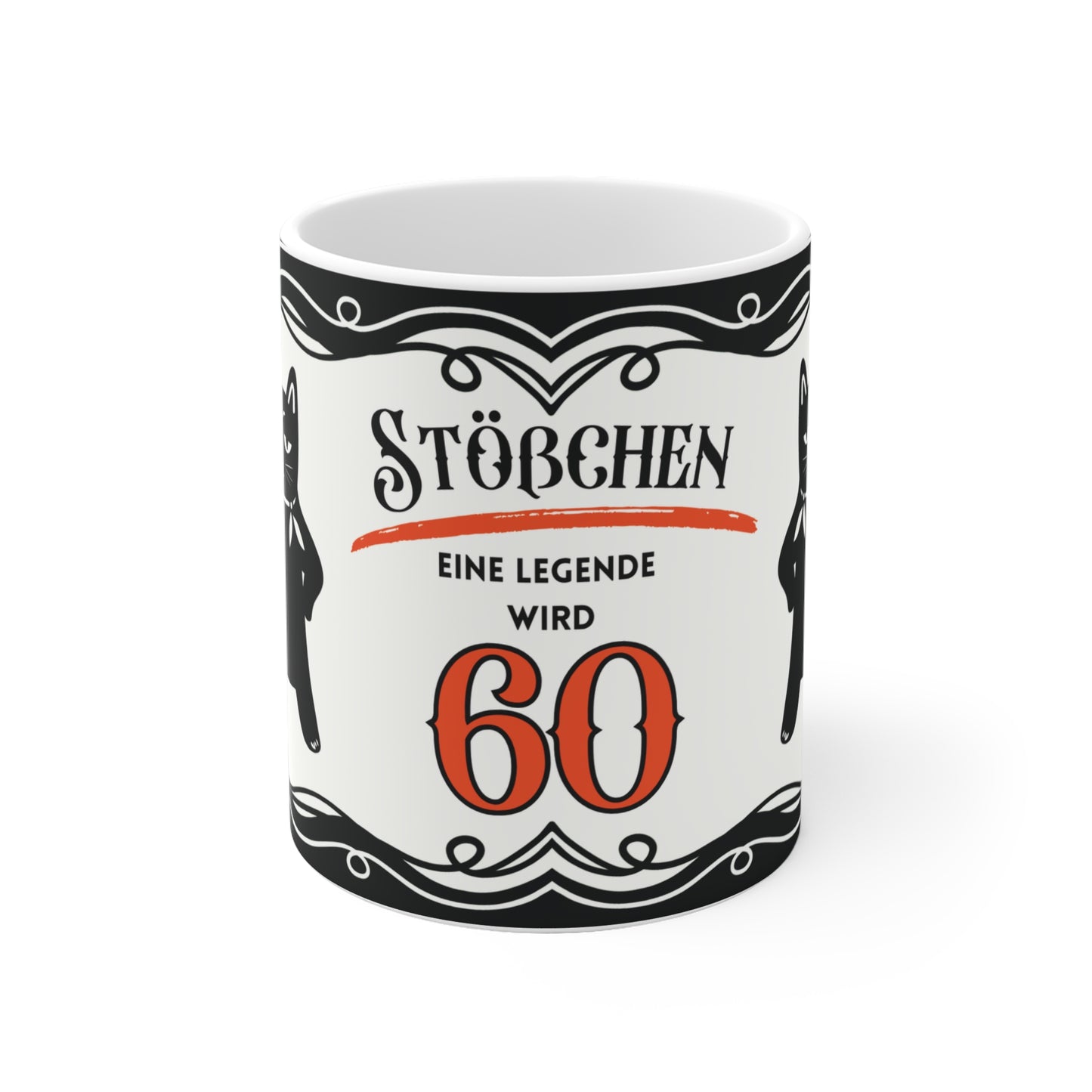 Lustige Geburtstagstasse 60 - Katze Leopold mit Sektglas - Geschenk zum 60. Geburtstag