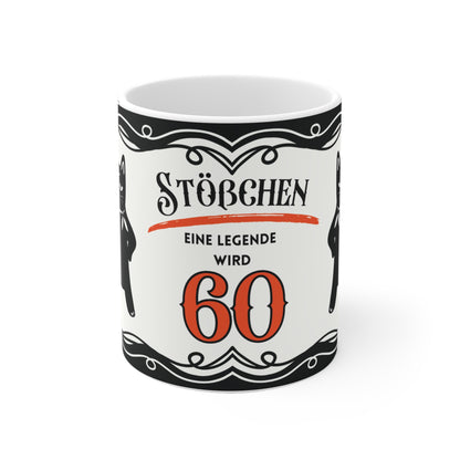 Lustige Geburtstagstasse 60 - Katze Leopold mit Sektglas - Geschenk zum 60. Geburtstag