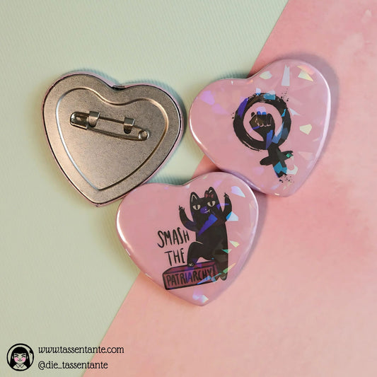 2er Set Herz Buttons Leopold  - Smash the Patriarchy - rosa
