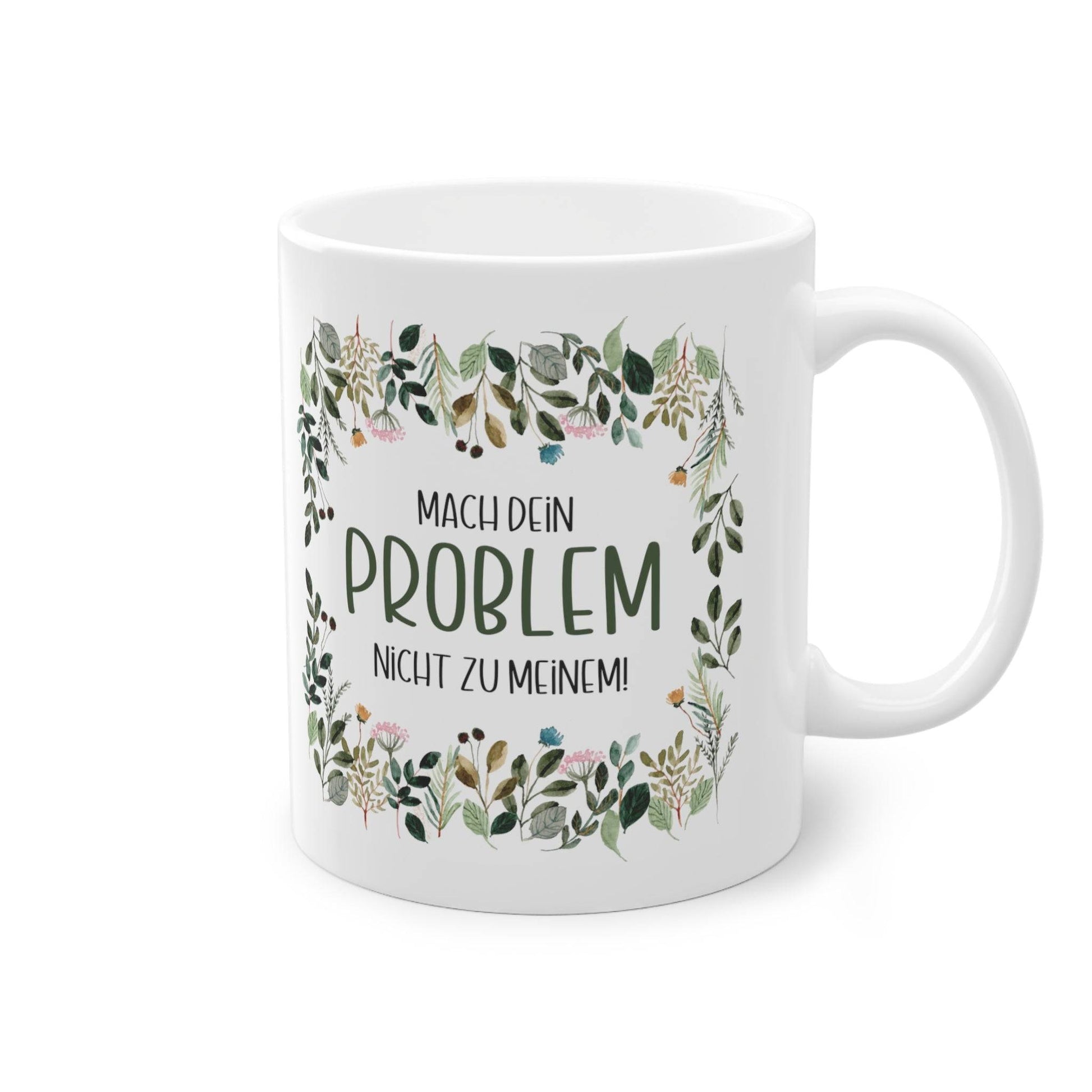 a white coffee mug with the words problem written on it