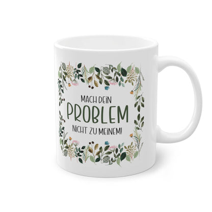 a white coffee mug with the words problem written on it