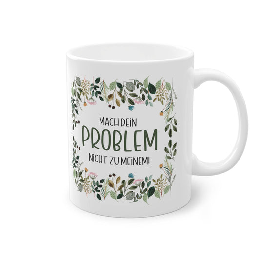 a white coffee mug with the words problem written on it
