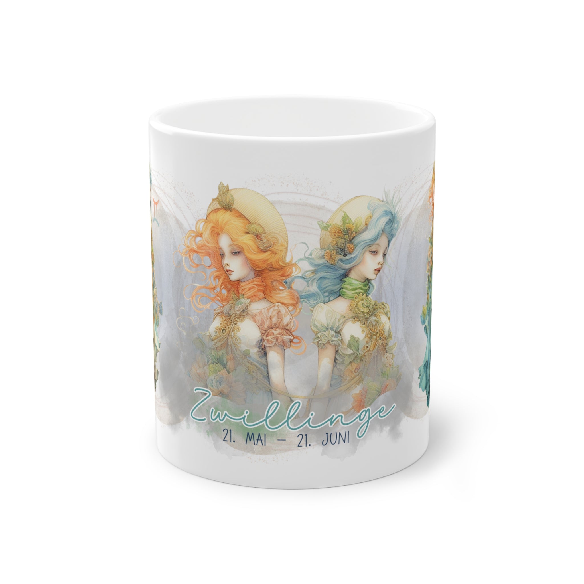 Unsere wunderschöne Motivtasse Zwillinge, das perfekte Geschenk für alle im Sternzeichen Zwillinge. Mit fantasievollem All-Over Print, ist sie ein Hingucker.