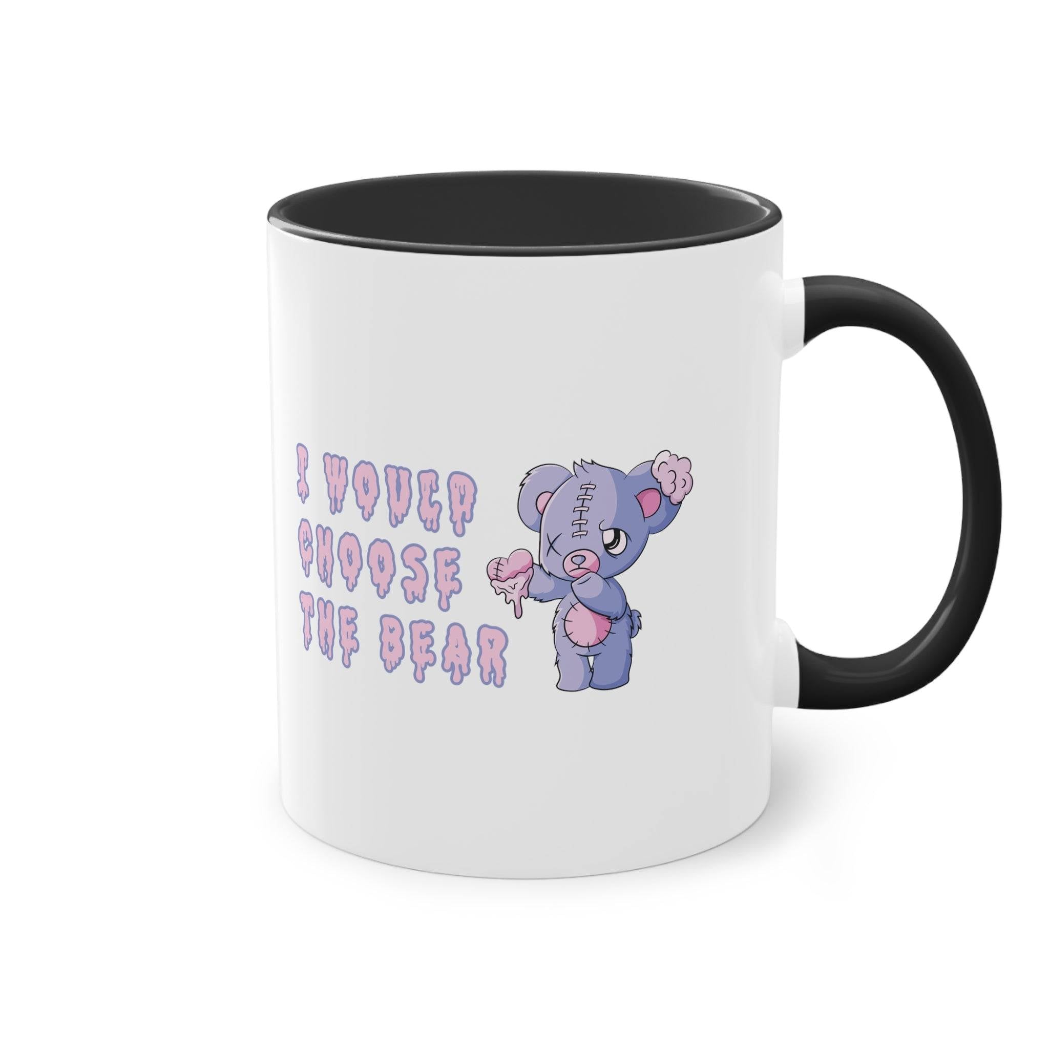 I choose the bear Tasse. Die Tasse zur Debatte. Mann oder Bär im Wald ist hier die Frage. Frauen nehmen den Bären. Feministische Tasse zum aktuellen Thema