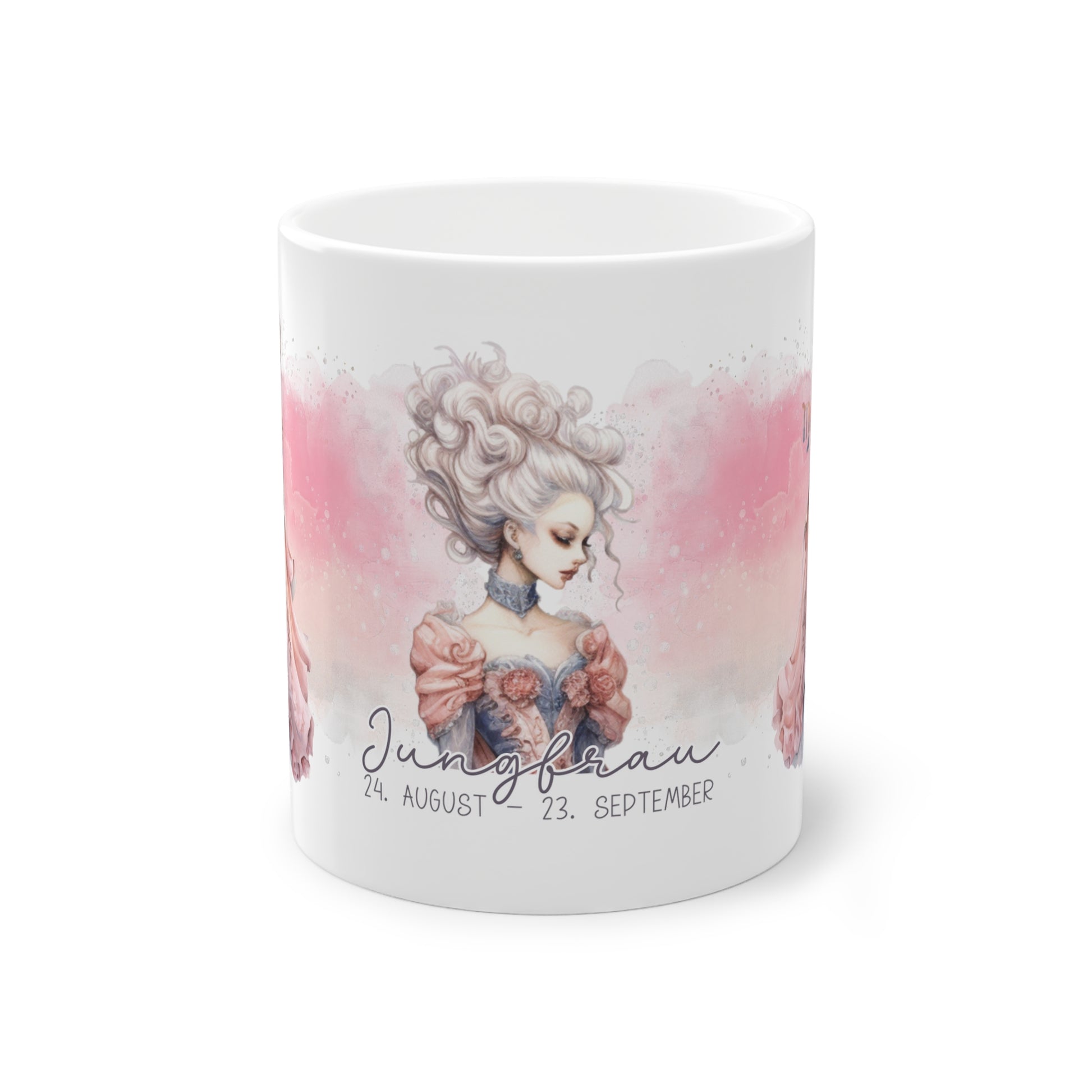 Unsere wunderschöne Motivtasse Jungfrau, das perfekte Geschenk für alle im Sternzeichen Jungfrau. Mit fantasievollem All-Over Print, ist sie ein Hingucker.