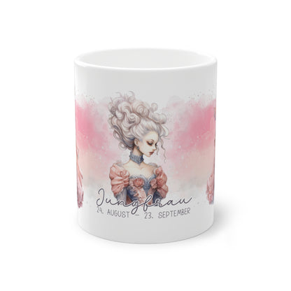 Unsere wunderschöne Motivtasse Jungfrau, das perfekte Geschenk für alle im Sternzeichen Jungfrau. Mit fantasievollem All-Over Print, ist sie ein Hingucker.