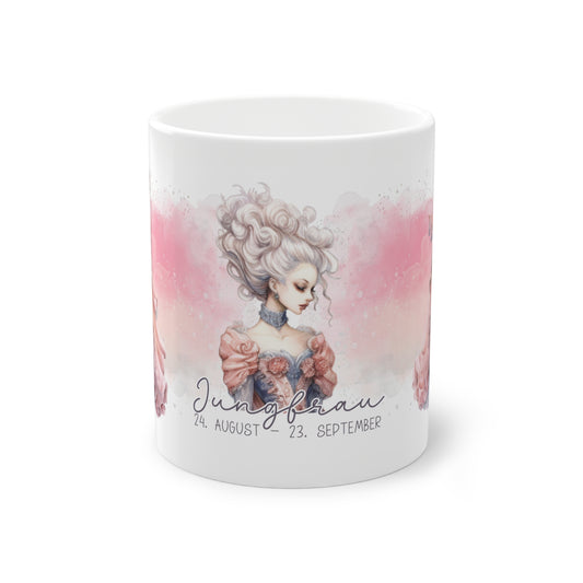 Unsere wunderschöne Motivtasse Jungfrau, das perfekte Geschenk für alle im Sternzeichen Jungfrau. Mit fantasievollem All-Over Print, ist sie ein Hingucker.