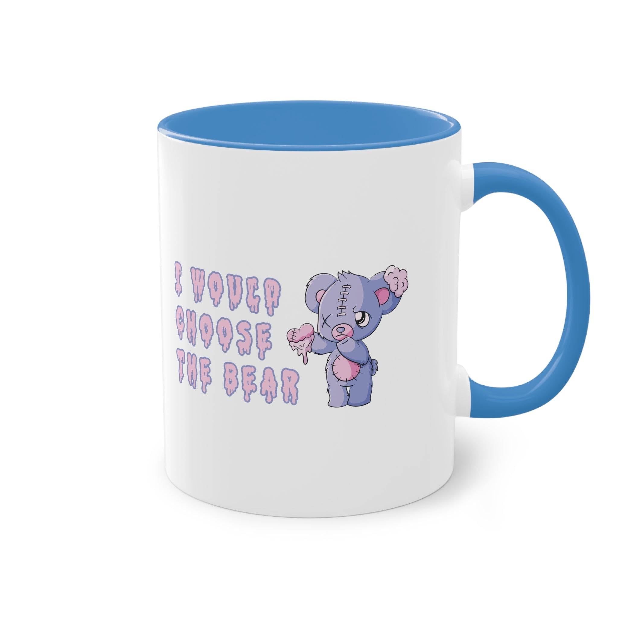 I choose the bear Tasse. Die Tasse zur Debatte. Mann oder Bär im Wald ist hier die Frage. Frauen nehmen den Bären. Feministische Tasse zum aktuellen Thema