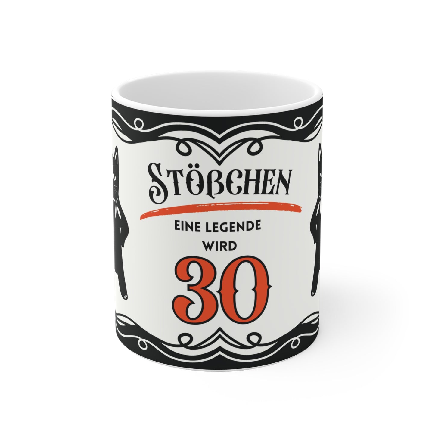 Lustige Geburtstagstasse 30 - Katze Leopold mit Sektglas - Geschenk zum 30. Geburtstag