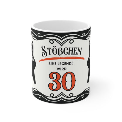 Lustige Geburtstagstasse 30 - Katze Leopold mit Sektglas - Geschenk zum 30. Geburtstag