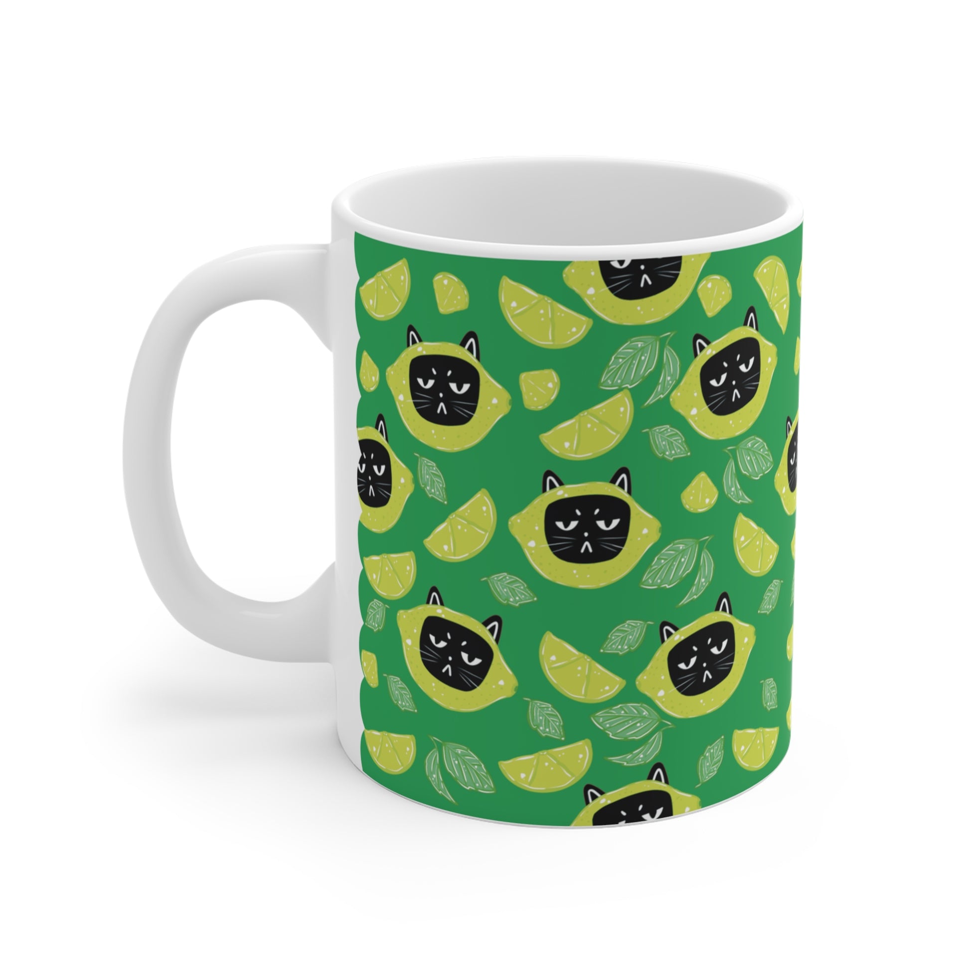 Sommer Tasse - Lustige Tasse mit Leopold auf Limetten-Hintergrund - Geschenk für Katzenfreunde