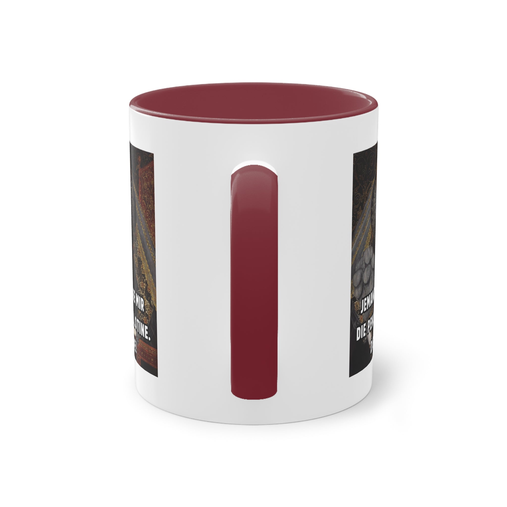 Jemand bringe mir die Penis-Guillotine - DIE KLEINE! | Lustige Meme-Tasse mit historischem Touch