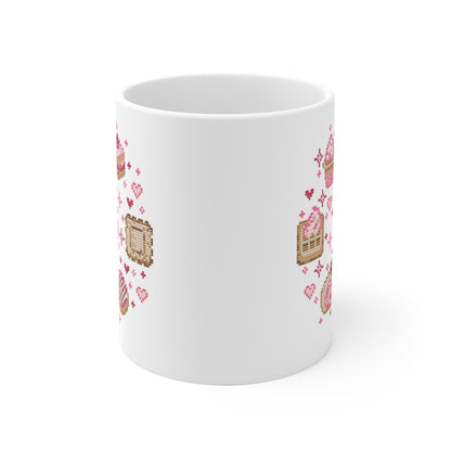 Tasse Sticken -  Kawaii Kreuzstich Optik Motivtasse - Törtchen und Gebäck