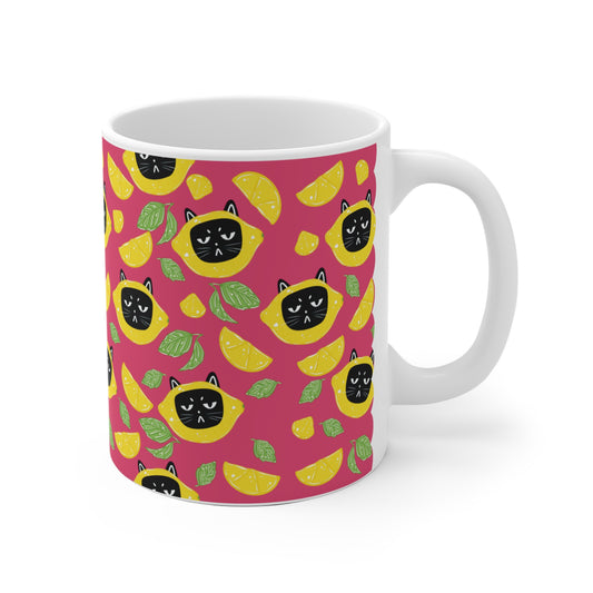 Bunte Tasse mit Kater & Erdbeeren - Sommer Design mit Leopold Lustige Geschenkidee
