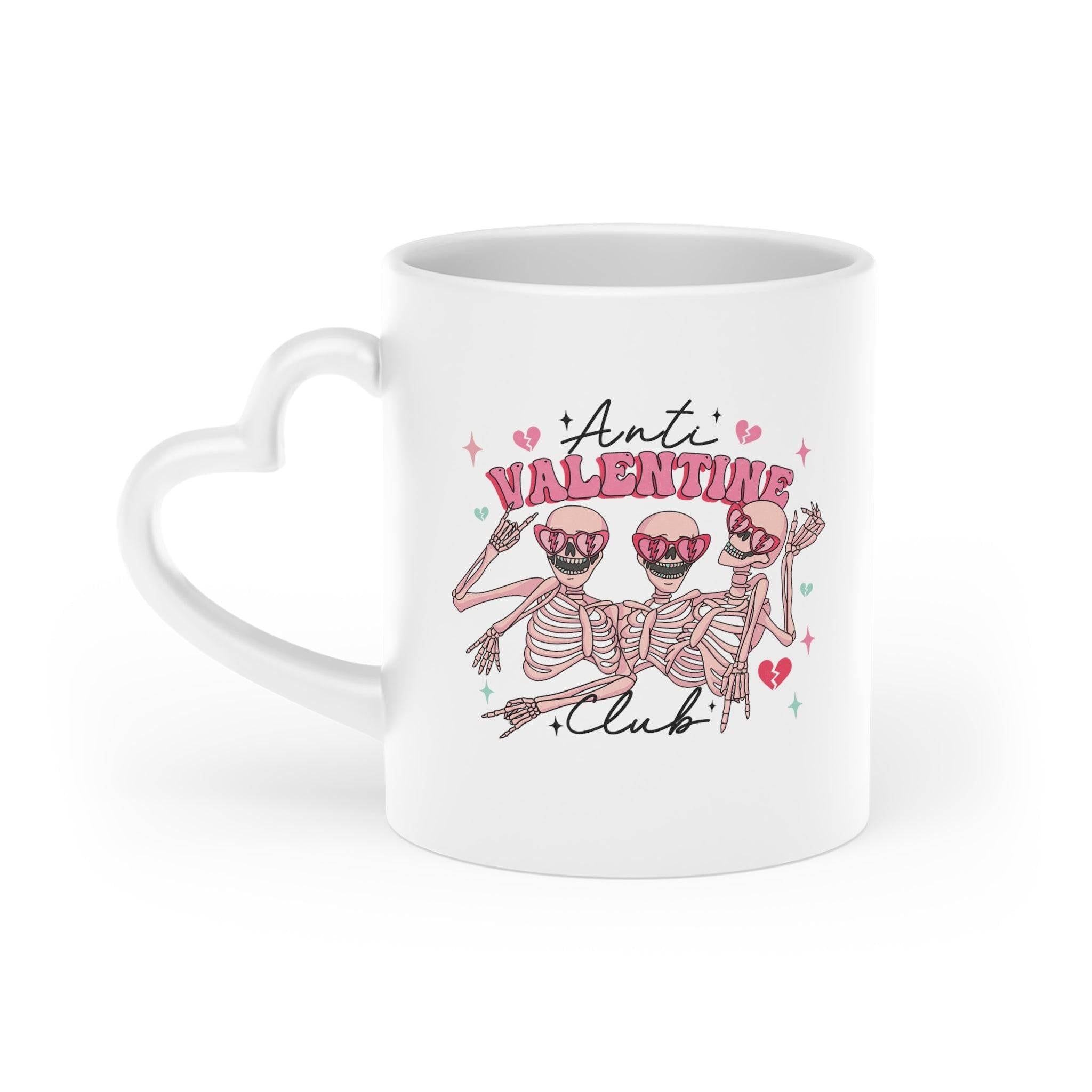 Trete dem 'Anti-Valentine's Club' bei und zeige deine rebellische Seite mit unserer Anti Valentinstag Tasse mit Herzgriff. Mit witzigen Print und Spruch.