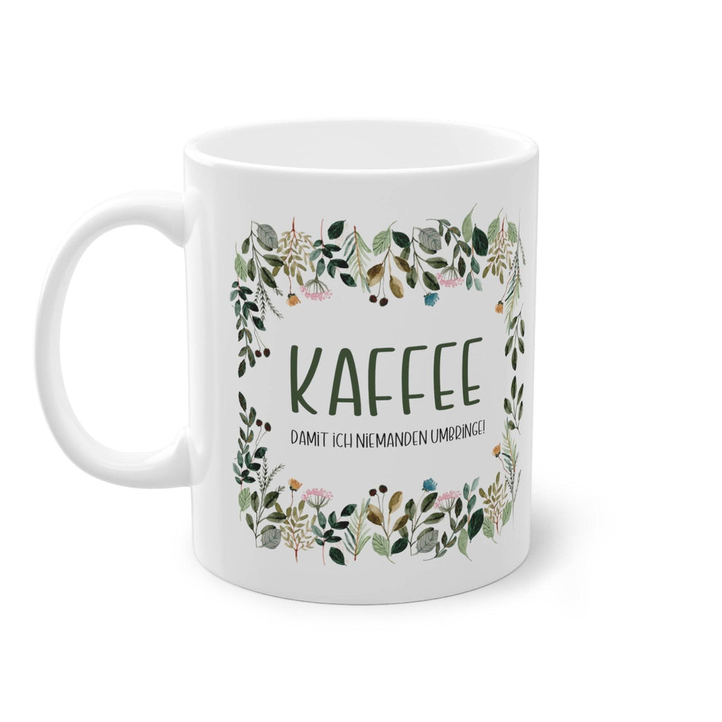 a white coffee mug with the words kaffee printed on it