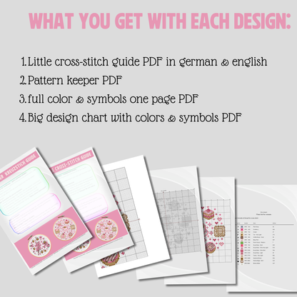 Stickvorlage Kreuzstich - Hexenfreunde, eine kleine Hexe mir all ihren Freunden