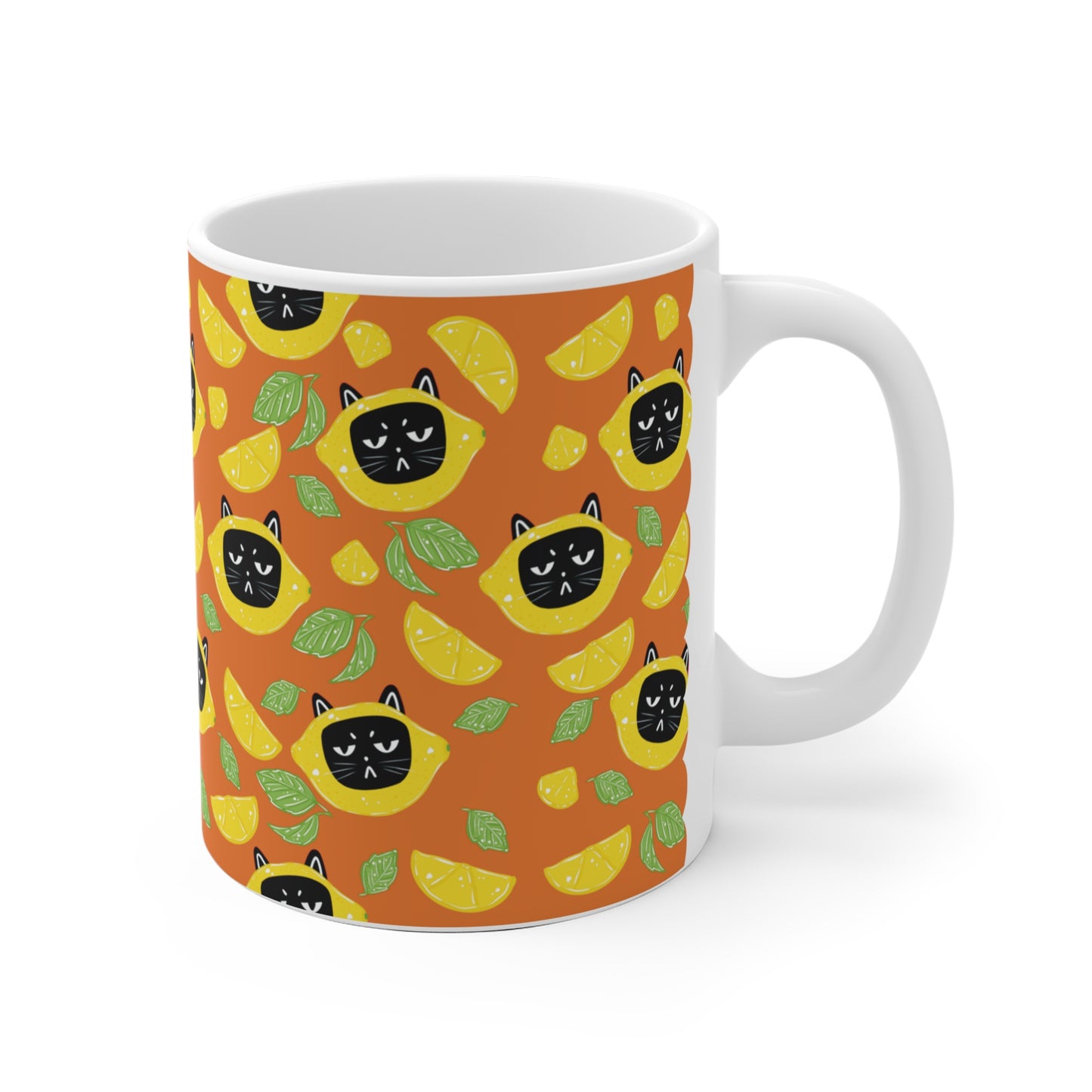 Orange Tasse mit Zitrusfrüchten - Lustiges Sommerdesign mit Kater Leopold