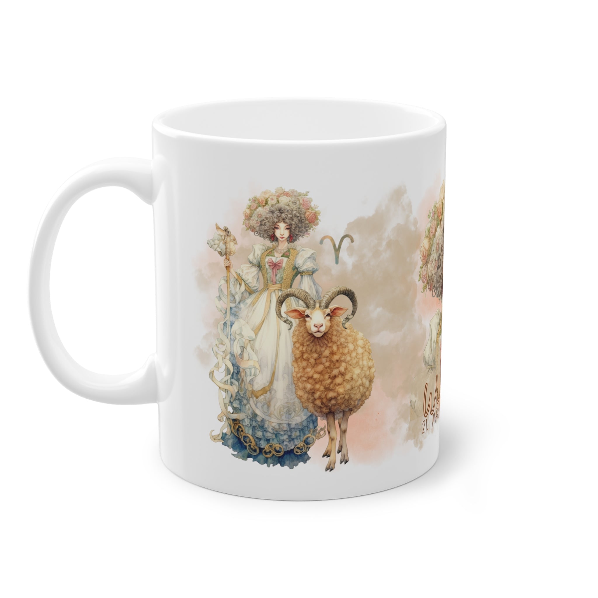 Unsere wunderschöne Motivtasse Widder, das perfekte Geschenk für alle im Sternzeichen Widder. Mit fantasievollem All-Over Print, ist sie ein Hingucker.