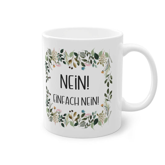 a white coffee mug with the words neni on it