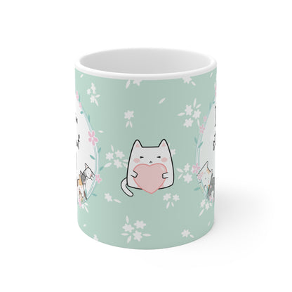 Keramiktasse mit mintgrünem Hintergrund, süßem Katzenmotiv und der Botschaft „Ich bin stolz auf dich!“ – liebevolles Geschenk für Motivation, Prüfungen oder zur Aufmunterung.