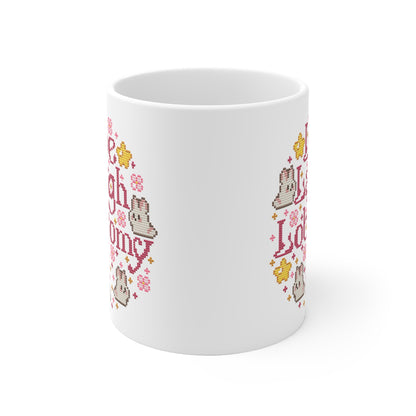 Tasse Sticken -  Witzige Kreuzstich Optik Motivtasse - Live Laugh Lobotomy
